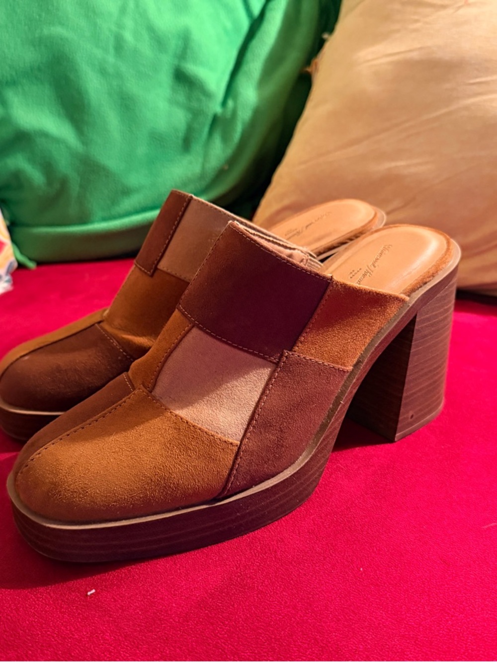 Universal Thread Patchwork Suede Mule Heels in Brown and Tan - Picture 8 of 14
